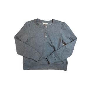 Downeast Womens Grey Sweater Size M Henley Long Sleeve Preppy Basic Puff Sleeve